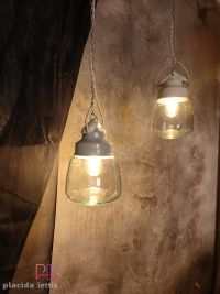 Lampada a sospensione vintage originale in ceramica e vetro a goccia – miniatura 6