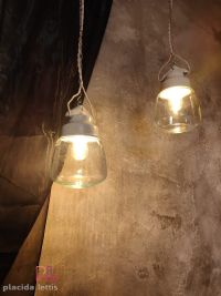 Lampada a sospensione vintage originale in ceramica e vetro a goccia – miniatura 9