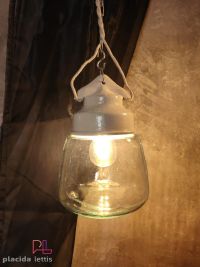 Lampada a sospensione vintage originale in ceramica e vetro a goccia – miniatura 10