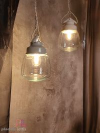 Lampada a sospensione vintage originale in ceramica e vetro a goccia – miniatura 11
