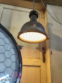 Lampada a sospensione vintage originale blu-grigia con griglia, anni '50 – miniatura 6
