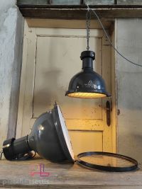 Lampada a sospensione vintage originale blu-grigia con griglia, anni '50 – miniatura 9