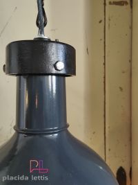 Lampada a sospensione vintage originale blu-grigia con griglia, anni '50 – miniatura 18