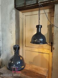 Lampada a sospensione vintage originale blu-grigia con griglia, anni '50 – miniatura 13