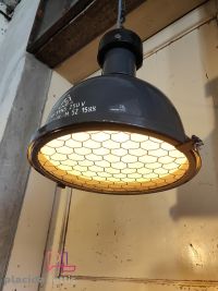 Lampada a sospensione vintage originale blu-grigia con griglia, anni '50 – miniatura 15