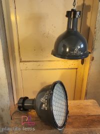 Lampada a sospensione vintage originale blu-grigia con griglia, anni '50 – miniatura 17