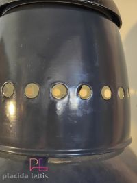 Lampada a sospensione vintage originale blu-nera, vetro curvo, anni '50 – miniatura 18
