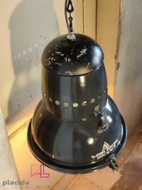 Lampada a sospensione vintage originale blu-nera, vetro curvo, anni '50 – miniatura 4