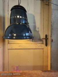 Lampada a sospensione vintage originale blu-nera, vetro curvo, anni '50 – miniatura 10
