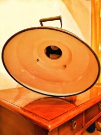 Lampada industriale con soffietto, prodotta anni '60 - Colore marrone scuro, bianco all'interno – miniatura 3
