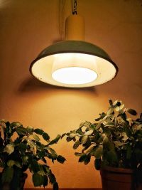 Lampada industriale anni  '60 con cupola in vetro opalino bianco – miniatura 2