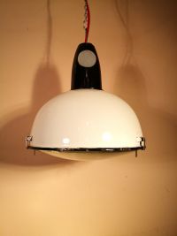 Lampada industriale anni '70 - Colore bianco e sottile bordo nero – miniatura 3