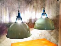 Lampada industriale di dimensione XXL con smalto originale verde chiaro e bianco all'interno – miniatura 3