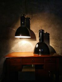 Original vintage black Bauhaus pendant light, cast iron top, 1960s – thumbnail 18