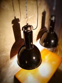 Original vintage black Bauhaus pendant light, cast iron top, 1960s – thumbnail 4