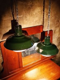 Lampada industriale con splendida boule in vetro opalino. – miniatura 2