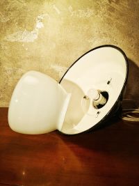 Lampada industriale con splendida boule in vetro opalino. – miniatura 19