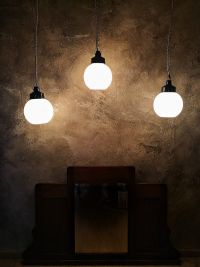 Small original vintage pendant light with opal glass globe, USSR 1970s – thumbnail 2