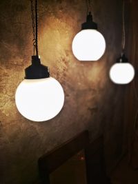 Small original vintage pendant light with opal glass globe, USSR 1970s – thumbnail 7