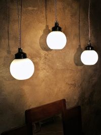 Small original vintage pendant light with opal glass globe, USSR 1970s – thumbnail 6