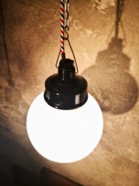 Small original vintage pendant light with opal glass globe, USSR 1970s – thumbnail 11