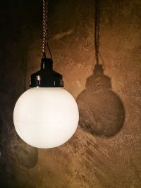 Small original vintage pendant light with opal glass globe, USSR 1970s – thumbnail 10