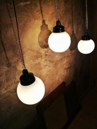 Small original vintage pendant light with opal glass globe, USSR 1970s – thumbnail 9