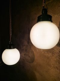 Small original vintage pendant light with opal glass globe, USSR 1970s – thumbnail 8
