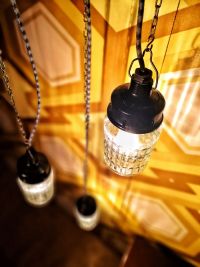 Small original vintage pendant light in textured glass, USSR 1970s – thumbnail 8