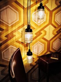 Small original vintage pendant light in textured glass, USSR 1970s – thumbnail 3