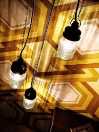 Small original vintage pendant light in textured glass, USSR 1970s – thumbnail 7