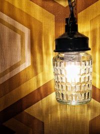 Small original vintage pendant light in textured glass, USSR 1970s – thumbnail 6