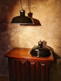 Original vintage pendant light in glossy black, Poland 1950s – thumbnail 4