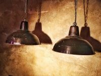Original vintage black pendant light with patina, Poland 1930s – thumbnail 11