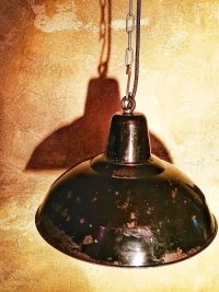 Original vintage black pendant light with patina, Poland 1930s – thumbnail 8
