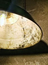 Original vintage black pendant light with patina, Poland 1930s – thumbnail 17