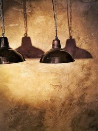 Original vintage black pendant light with patina, Poland 1930s – thumbnail 4