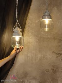 Lampada a sospensione vintage originale in ceramica e vetro a goccia – miniatura 1