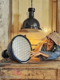 Lampada a sospensione vintage originale blu-grigia con griglia, anni '50 – miniatura 2