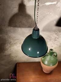 Lampada a sospensione vintage a mezza sfera verde, Polonia anni '60 – miniatura 15