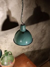 Lampada a sospensione vintage a mezza sfera verde, Polonia anni '60 – miniatura 11