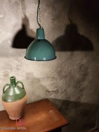 Lampada a sospensione vintage a mezza sfera verde, Polonia anni '60 – miniatura 1