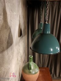 Lampada a sospensione vintage a mezza sfera verde, Polonia anni '60 – miniatura 6
