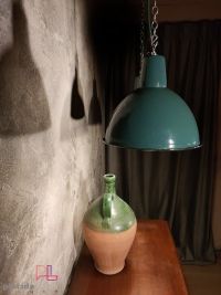 Lampada a sospensione vintage a mezza sfera verde, Polonia anni '60 – miniatura 18