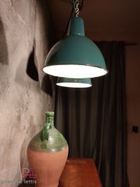 Lampada a sospensione vintage a mezza sfera verde, Polonia anni '60 – miniatura 17