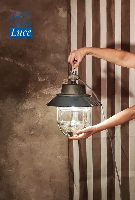 Lampada a sospensione vintage originale a lanterna azzurra, anni '60