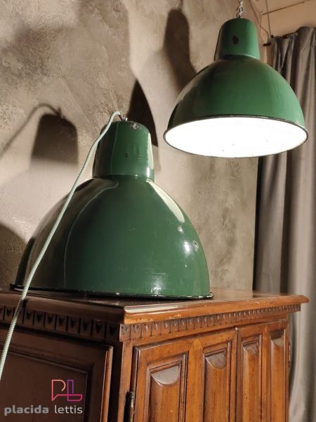 Lampada a sospensione vintage originale verde bottiglia, 40 cm