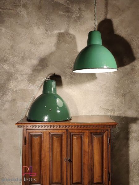 Lampada a sospensione vintage originale verde bottiglia, 40 cm
