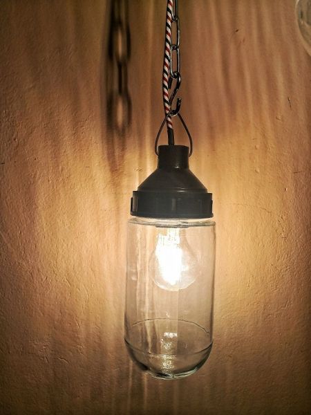 Lampada a sospensione vintage originale a cilindro di vetro, URSS anni '70