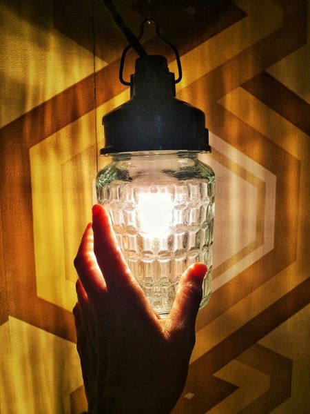 Lampada a sospensione vintage originale in vetro operato, URSS anni '70